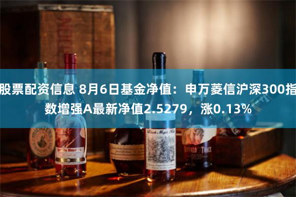 股票配资信息 8月6日基金净值：申万菱信沪深300指数增强A最新净值2.5279，涨0.13%